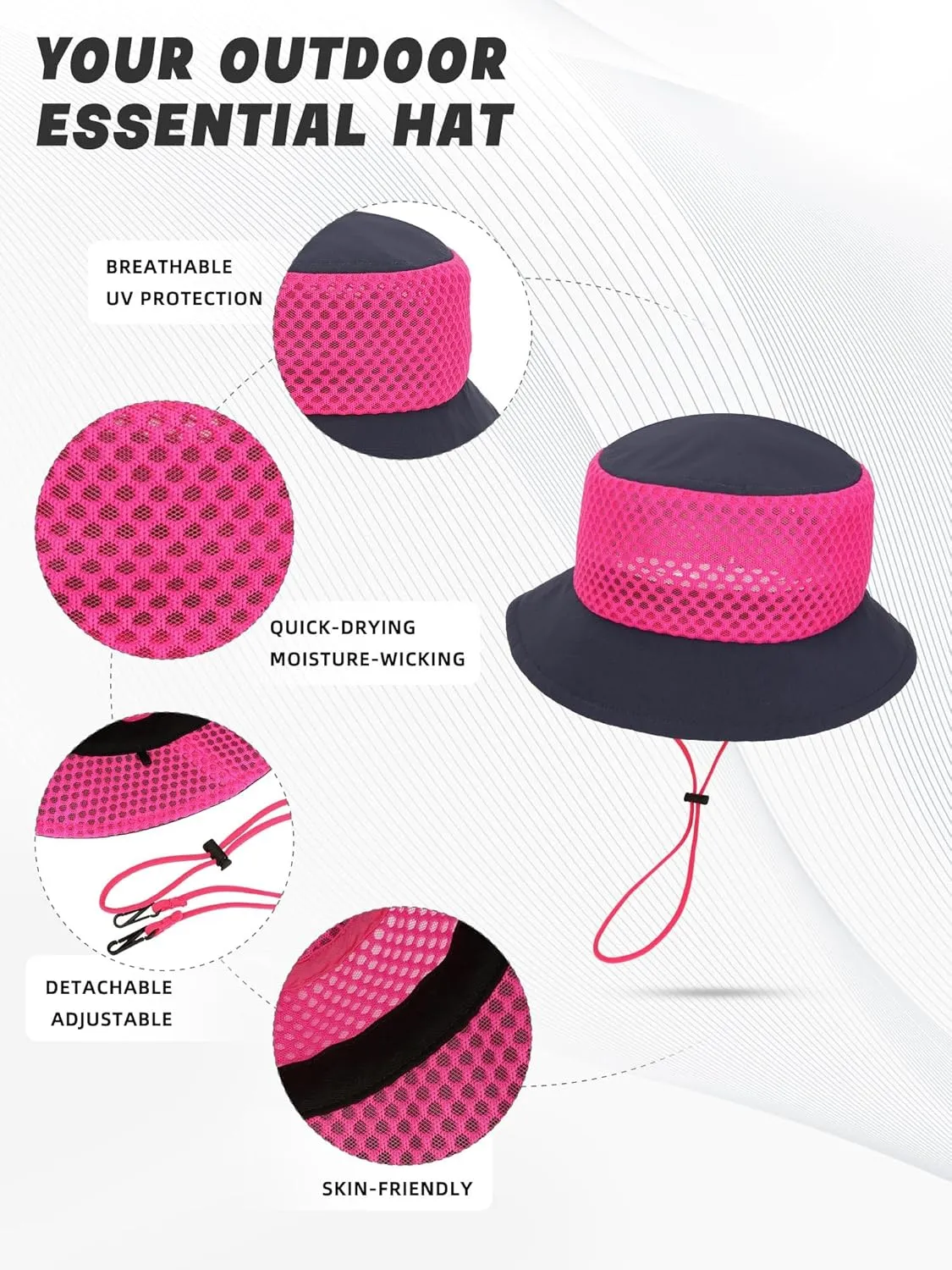 Breathable Bucket Hat for Men Women, Lightweight Mesh Sun Hat for Beach, Gardening, Hiking, Camping, Golf