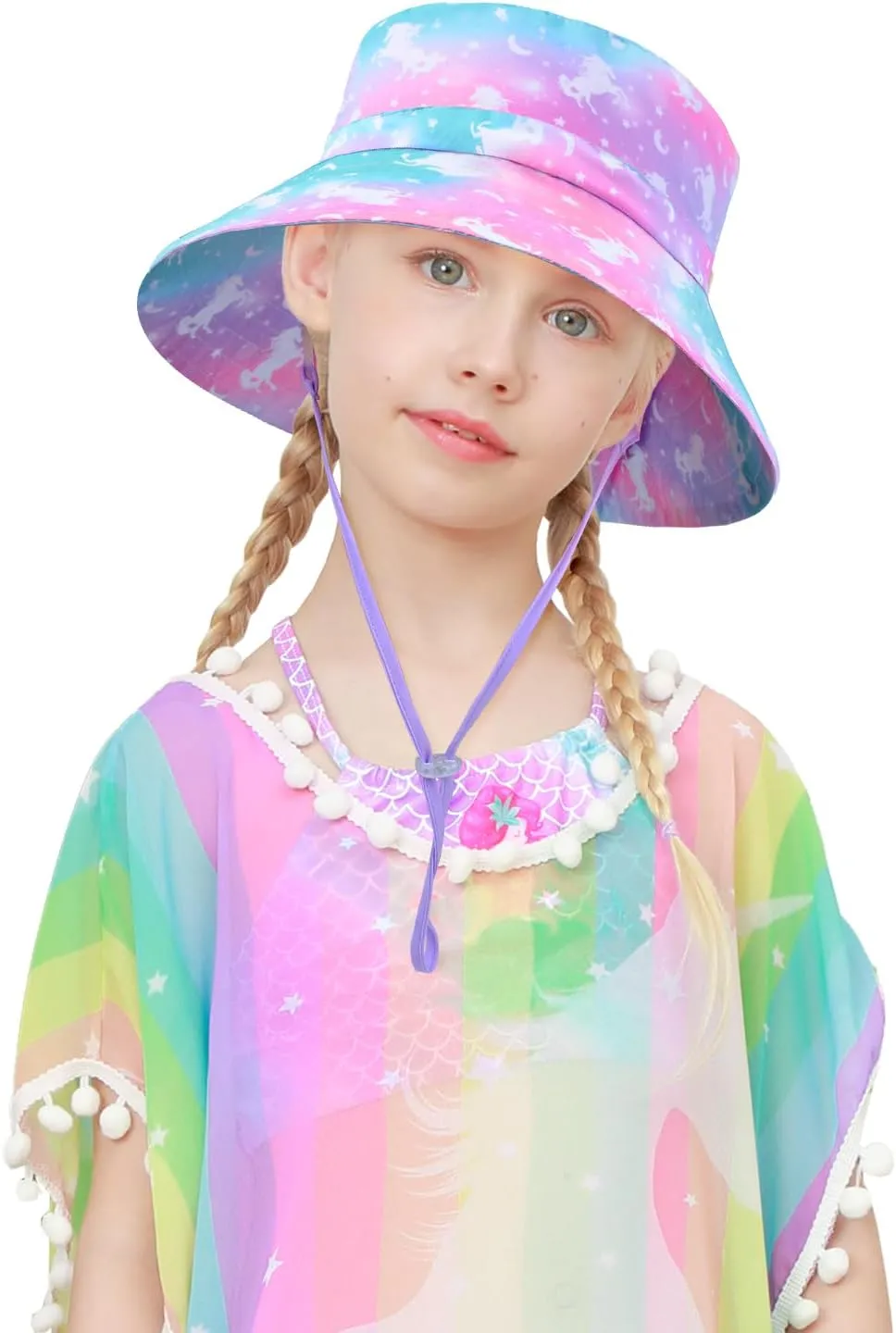 Bucket Hat for Kids Anti-UV Toddler Girls Sun Hats Wide Brim UPF 50  Sun Protection Beach Hat for 2-9 Years