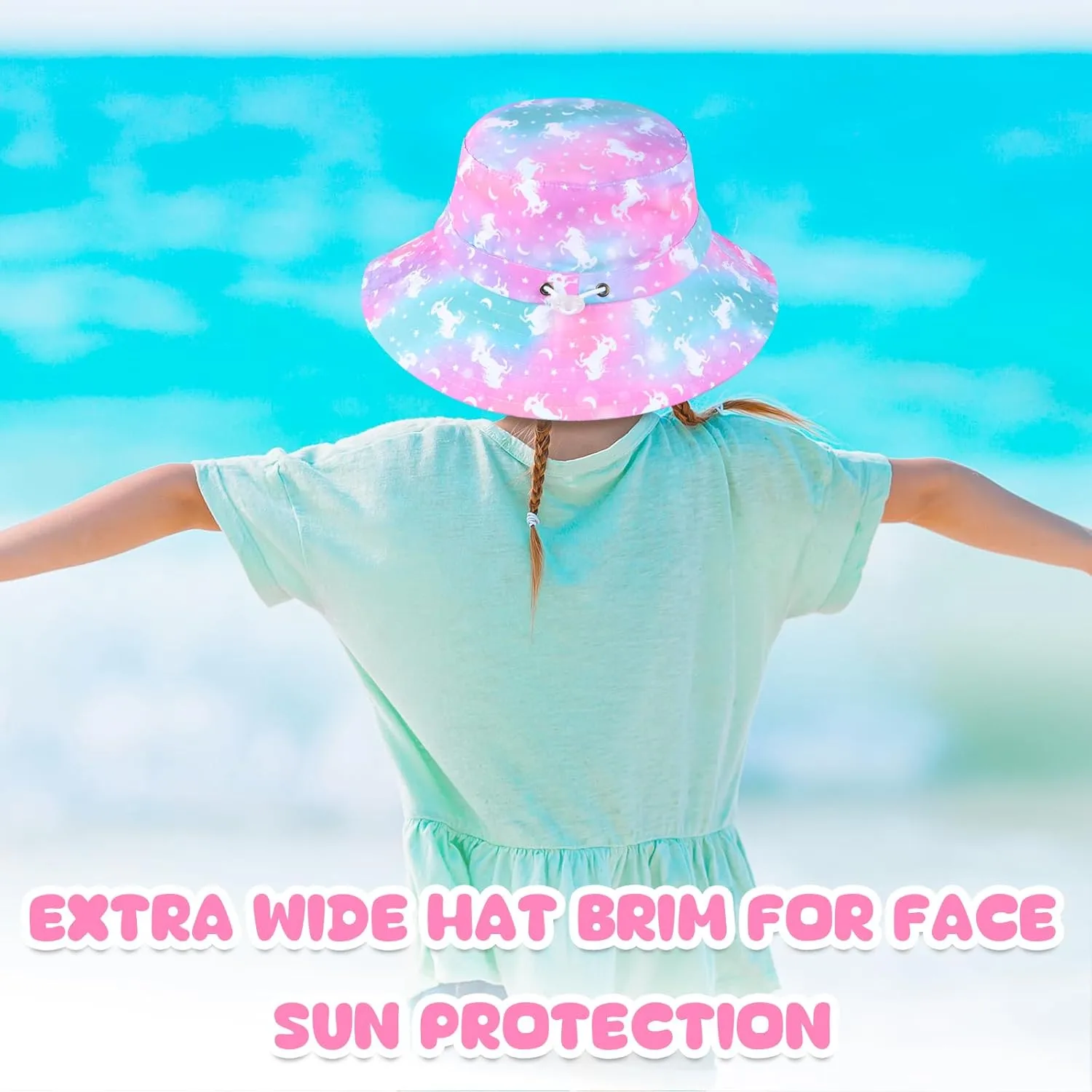Bucket Hat for Kids Anti-UV Toddler Girls Sun Hats Wide Brim UPF 50  Sun Protection Beach Hat for 2-9 Years
