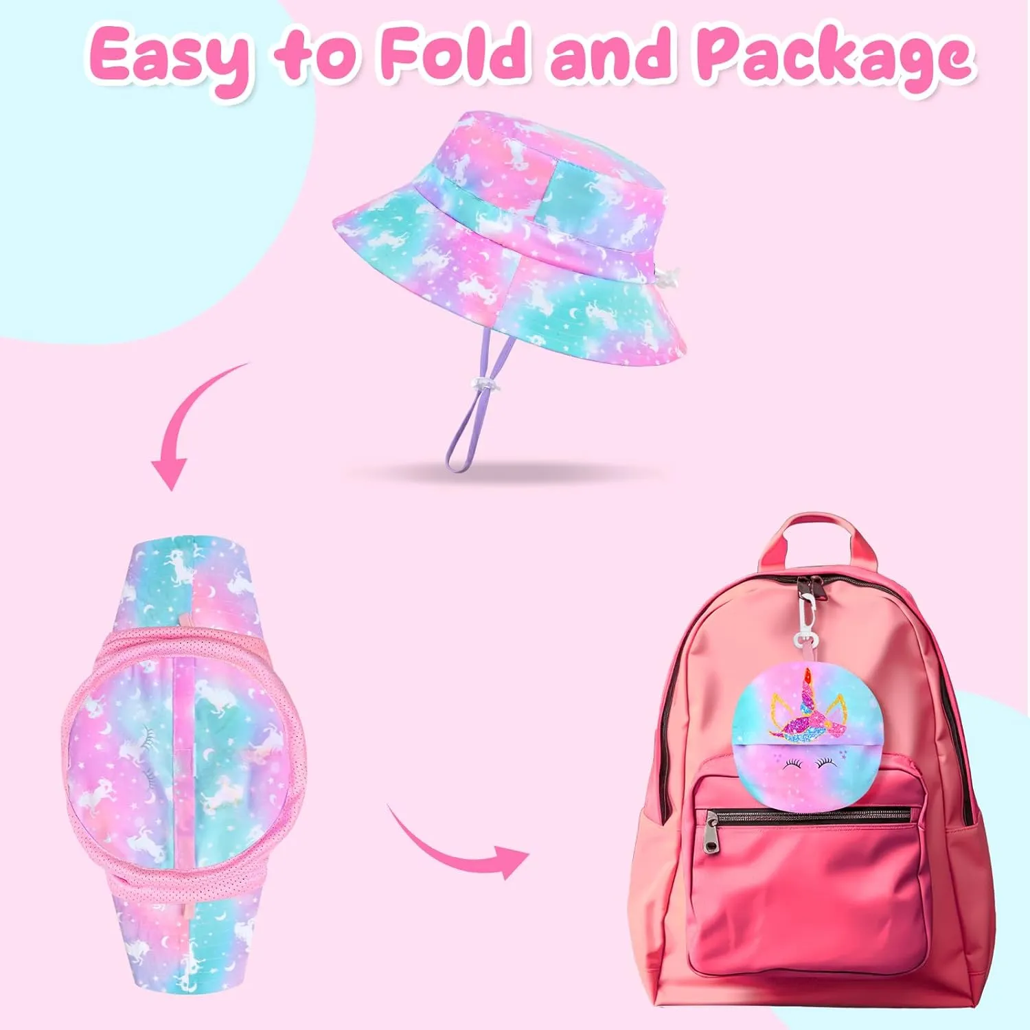 Bucket Hat for Kids Anti-UV Toddler Girls Sun Hats Wide Brim UPF 50  Sun Protection Beach Hat for 2-9 Years