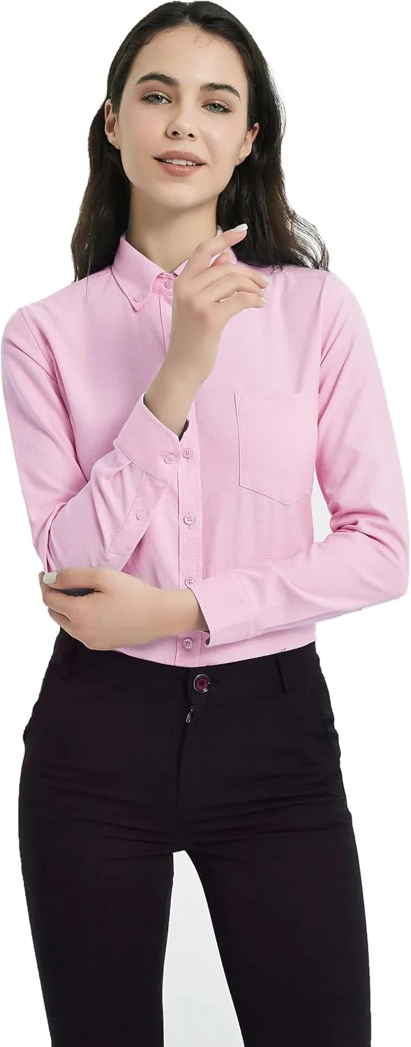 Button Down Shirt Women's Long Sleeve Oxford Shirt Cotton Work Blouse Wrinkle Resistant