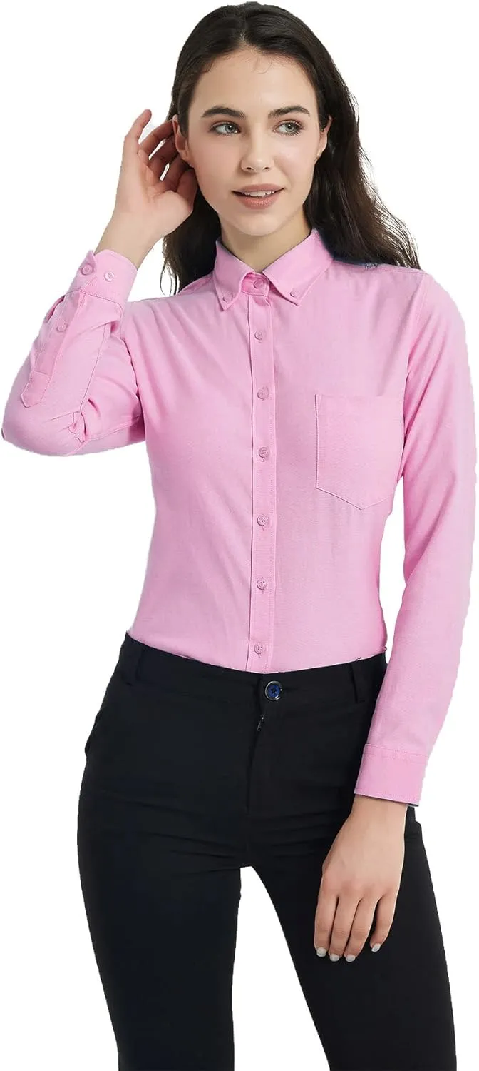 Button Down Shirt Women's Long Sleeve Oxford Shirt Cotton Work Blouse Wrinkle Resistant