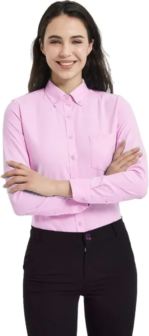 Button Down Shirt Women's Long Sleeve Oxford Shirt Cotton Work Blouse Wrinkle Resistant