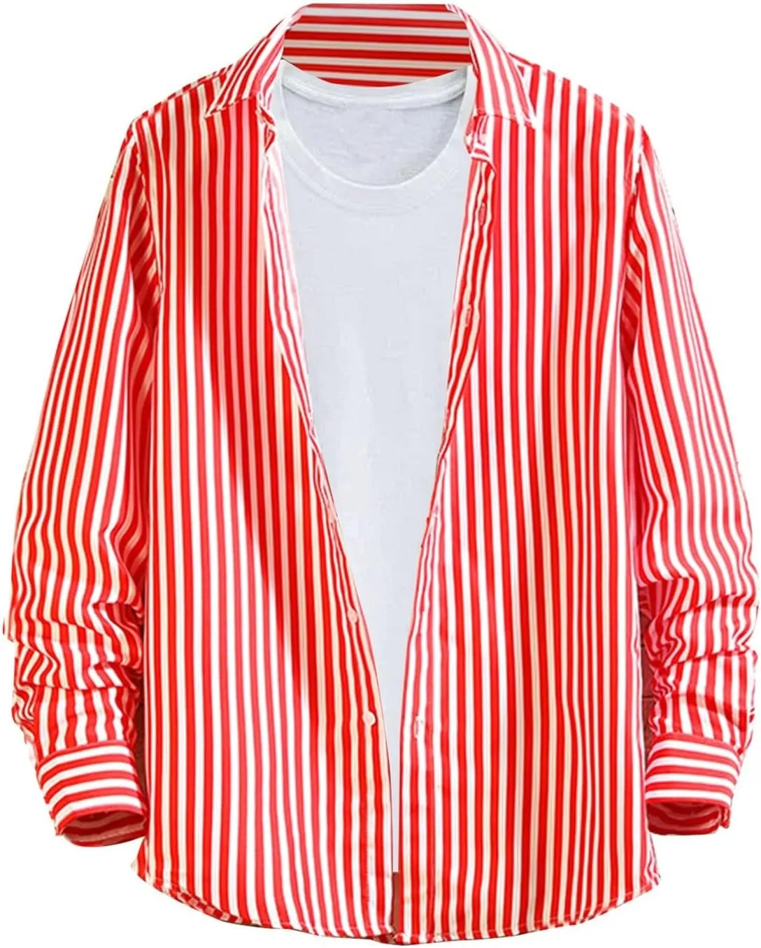 Button Down Shirts for Men Long Sleeve Vertical Striped Plus Size Tops Lightweight Casual Stylish Lapel Blouse