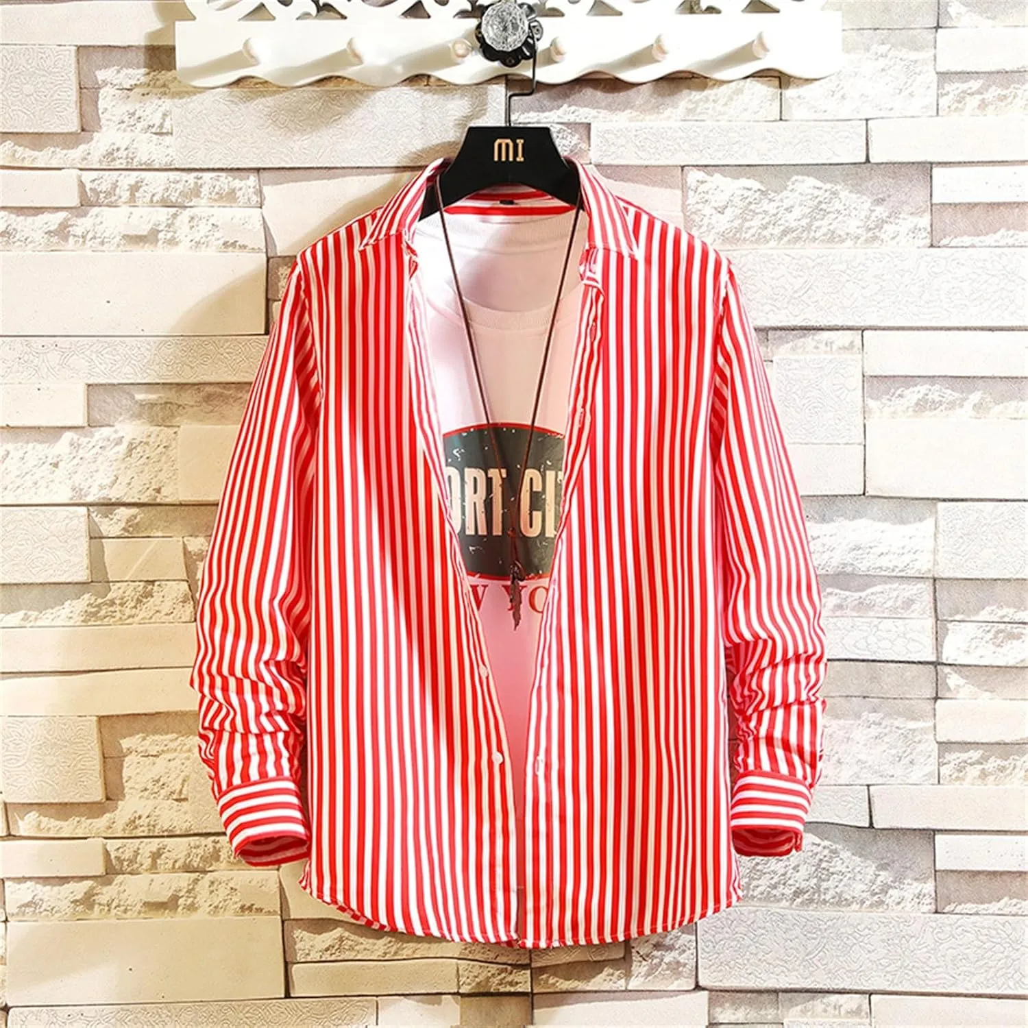 Button Down Shirts for Men Long Sleeve Vertical Striped Plus Size Tops Lightweight Casual Stylish Lapel Blouse