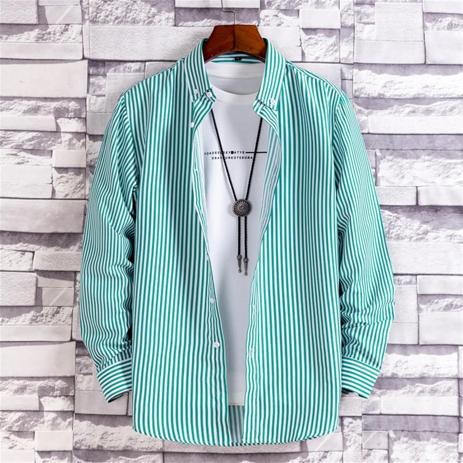 Button Down Shirts for Men Long Sleeve Vertical Striped Plus Size Tops Lightweight Casual Stylish Lapel Blouse