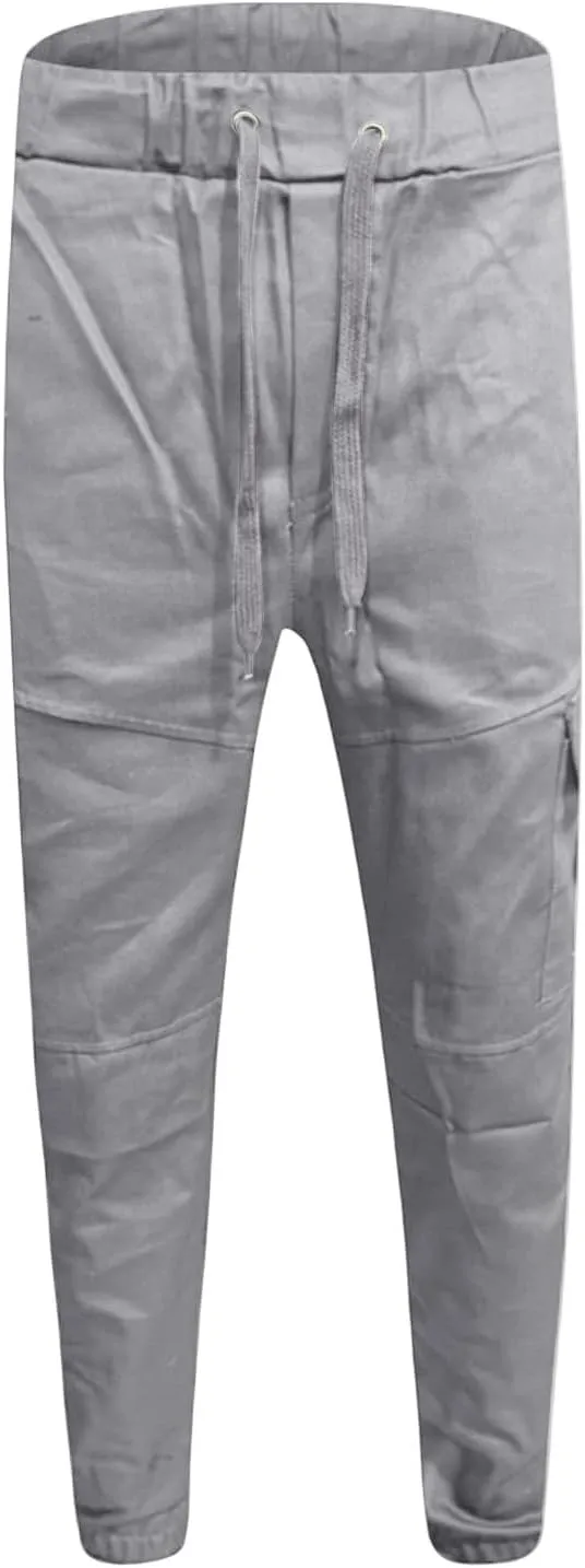 Cargo Pants for Men Casual Drawstring Waist Tapered Leg Pants Loose Fit Hiking Travel Pants with Multi Pockets