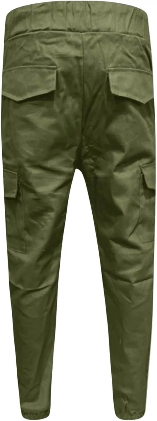 Cargo Pants for Men Casual Drawstring Waist Tapered Leg Pants Loose Fit Hiking Travel Pants with Multi Pockets