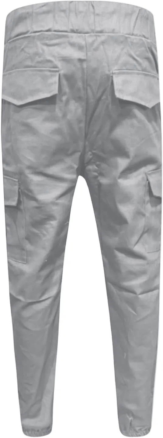 Cargo Pants for Men Casual Drawstring Waist Tapered Leg Pants Loose Fit Hiking Travel Pants with Multi Pockets