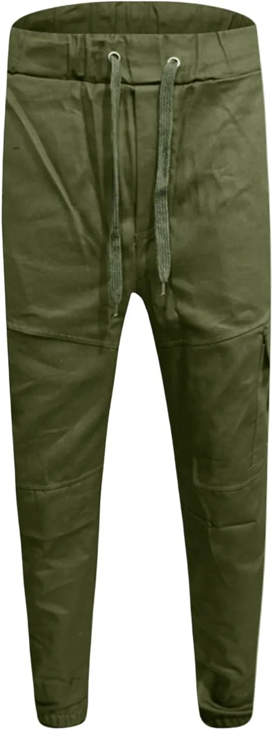 Cargo Pants for Men Casual Drawstring Waist Tapered Leg Pants Loose Fit Hiking Travel Pants with Multi Pockets