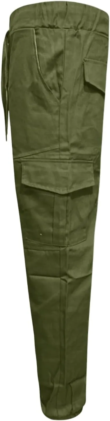 Cargo Pants for Men Casual Drawstring Waist Tapered Leg Pants Loose Fit Hiking Travel Pants with Multi Pockets