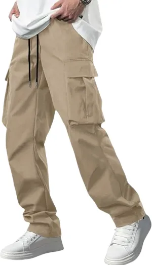 Cargo Pants for Men Drawstring Elastic Waist Sweatpant Baggy Joggers Athletic Pants Relaxed Fit Sweatpant with Pockets
