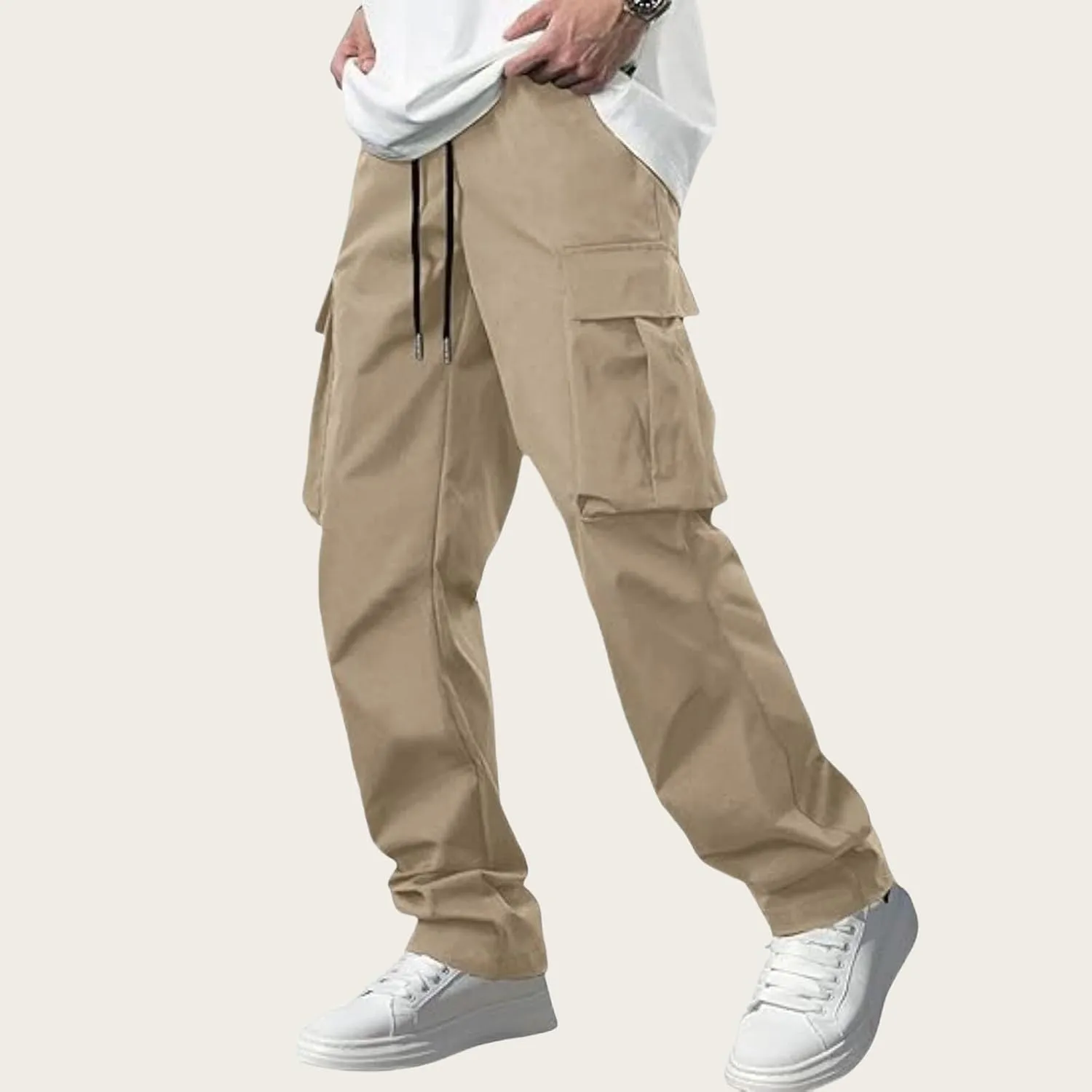 Cargo Pants for Men Drawstring Elastic Waist Sweatpant Baggy Joggers Athletic Pants Relaxed Fit Sweatpant with Pockets