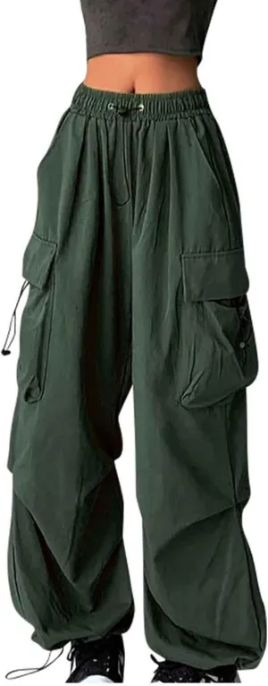 Cargo Pants Women High Waist Baggy Casual Solid Parachute Trousers Summer Loose Fit Y2K Streetwear with Multi Pockets
