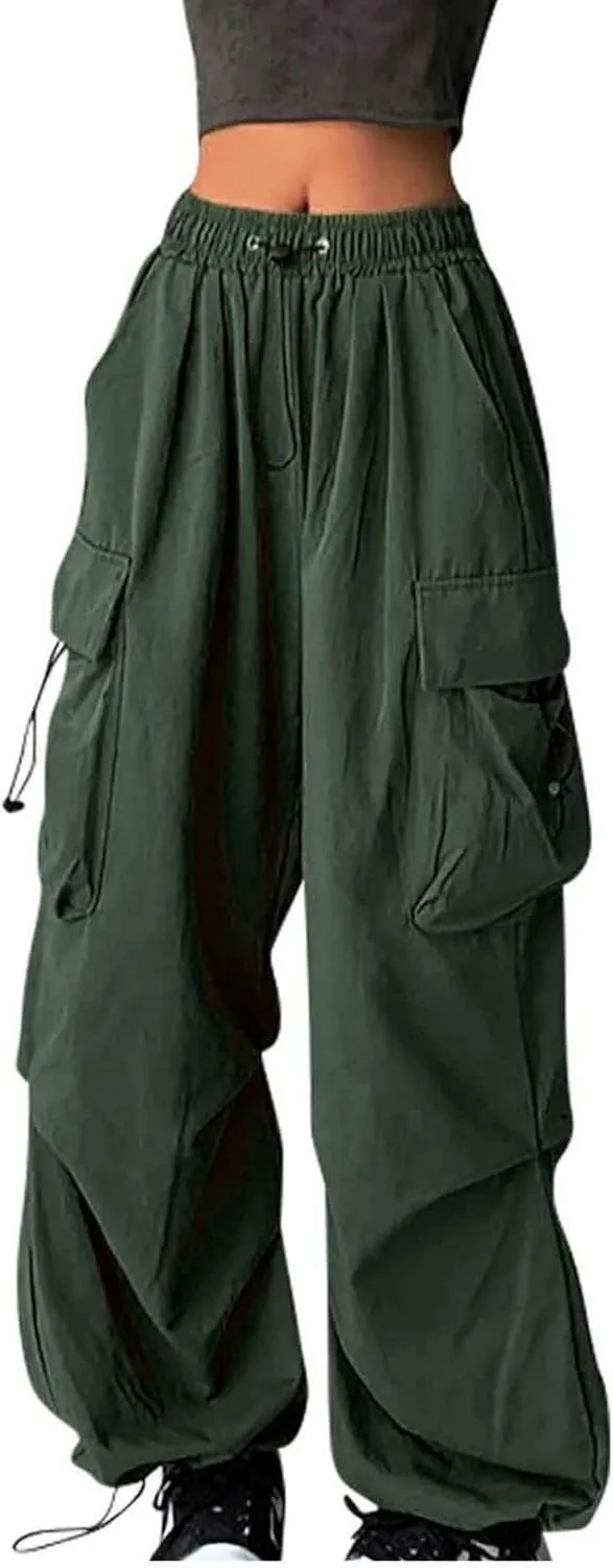 Cargo Pants Women High Waist Baggy Casual Solid Parachute Trousers Summer Loose Fit Y2K Streetwear with Multi Pockets