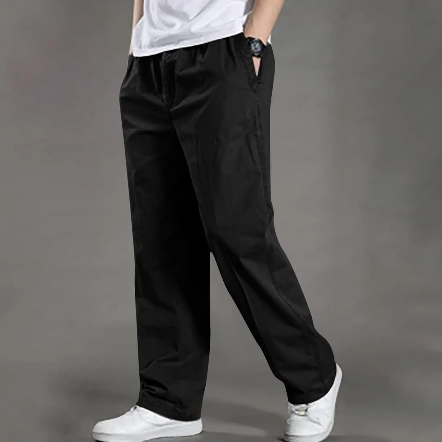 Cargo Work Pants for Men Lightweight Elastic Waist Pants Baggy Jogger Pants Outdoor Hiking Pants Athletic Gym Pants