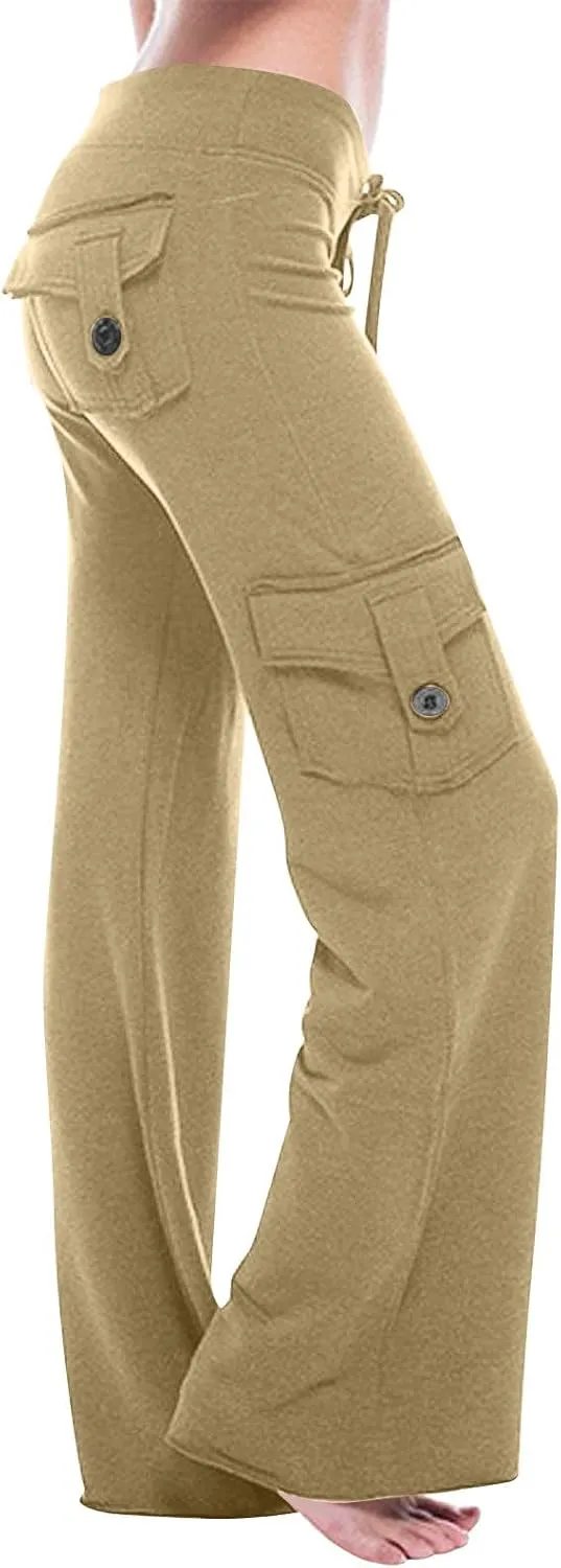 Cargo Yoga Pants for Women Stretch High Waisted Pants Wide Leg Flare Pants Gym Workout Pants with Pockets