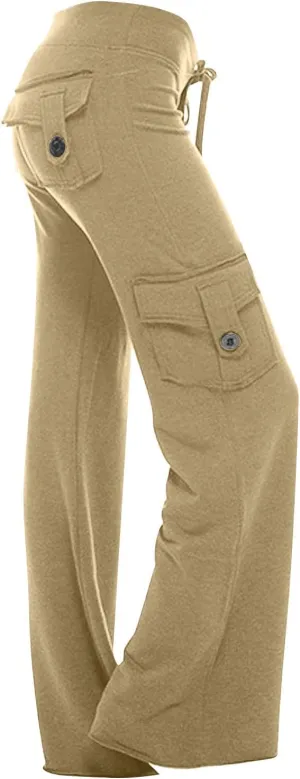 Cargo Yoga Pants for Women Stretch High Waisted Pants Wide Leg Flare Pants Gym Workout Pants with Pockets