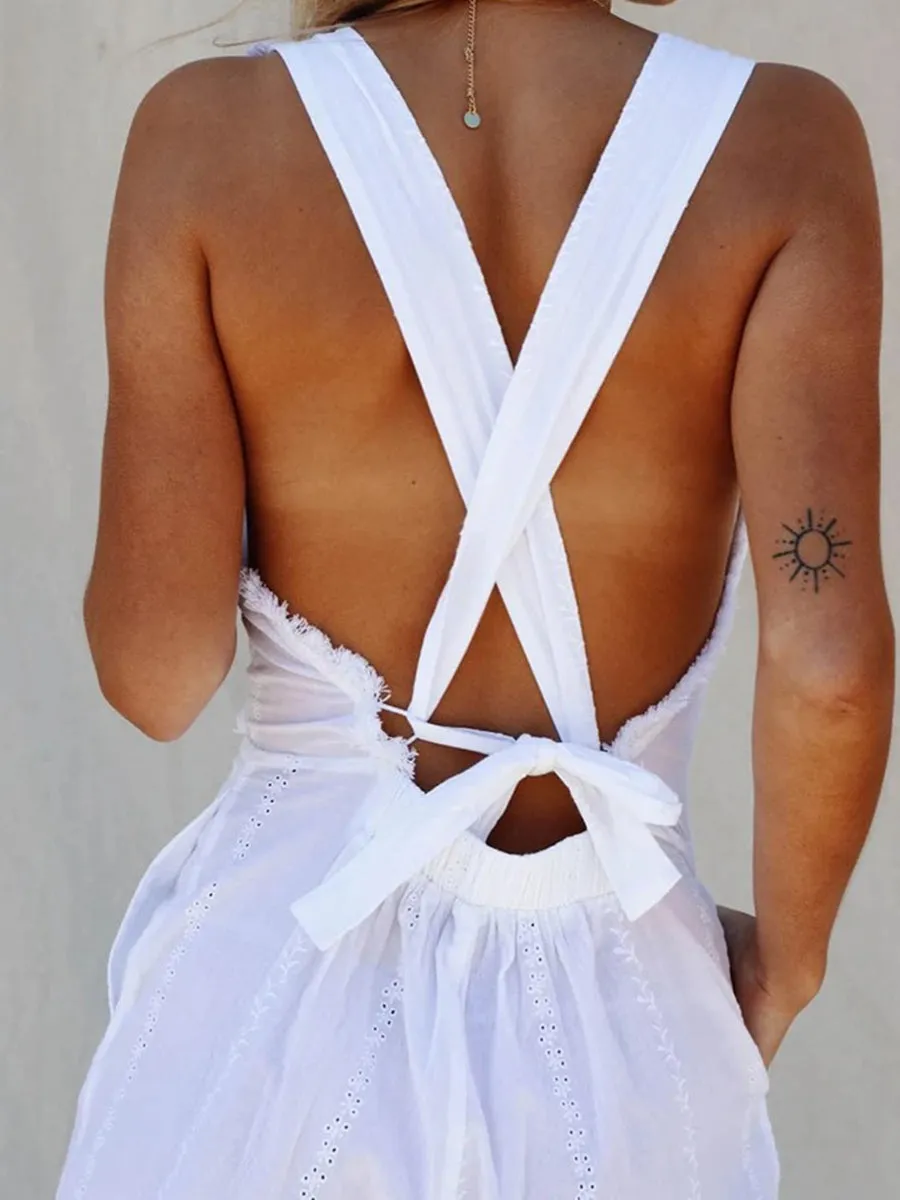 Casual Strap Cotton and Linen Jumpsuit