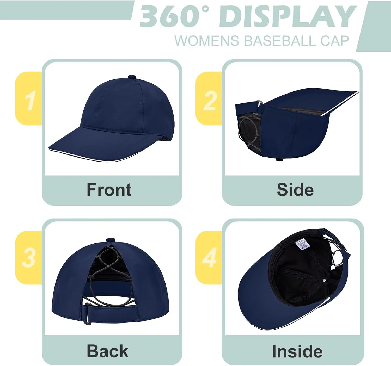 Century Star Waterproof Baseball Cap Ponytail Hat for Women Mens Running Golf Outdoor UV Protection Caps Unisex Sun Hats
