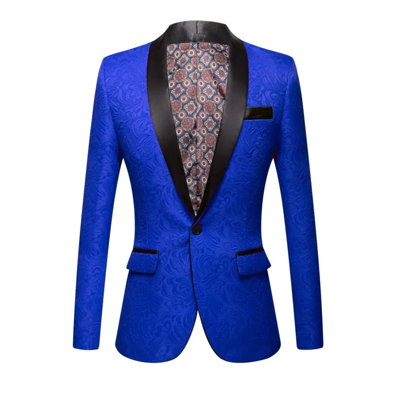 CGSUITS Men's Fashion Luxury Style Jacquard Yellow & Black Tuxedo Blazer Suit Jacket
