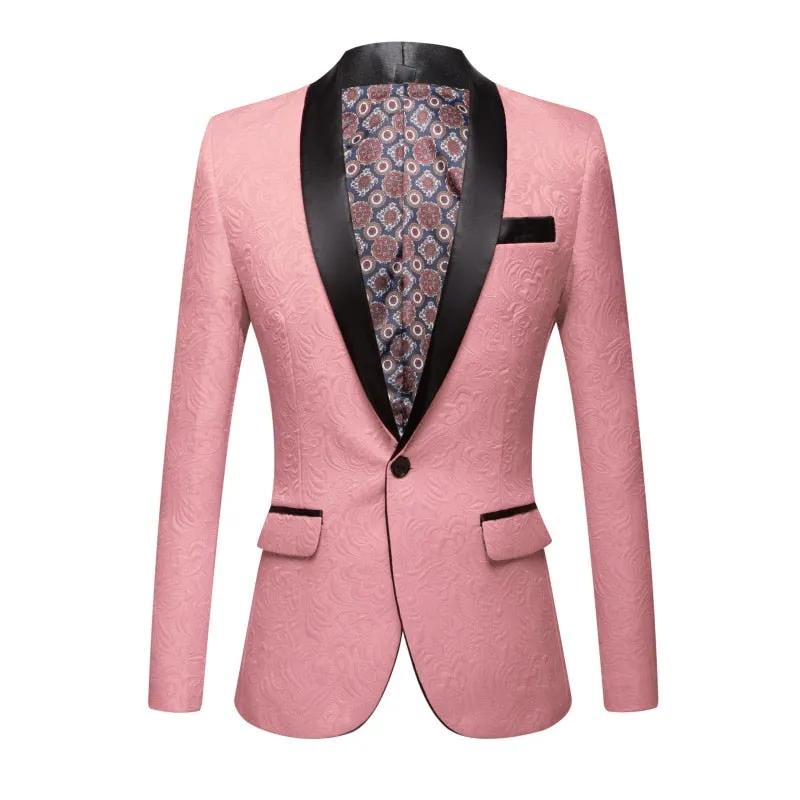 CGSUITS Men's Fashion Luxury Style Jacquard Yellow & Black Tuxedo Blazer Suit Jacket