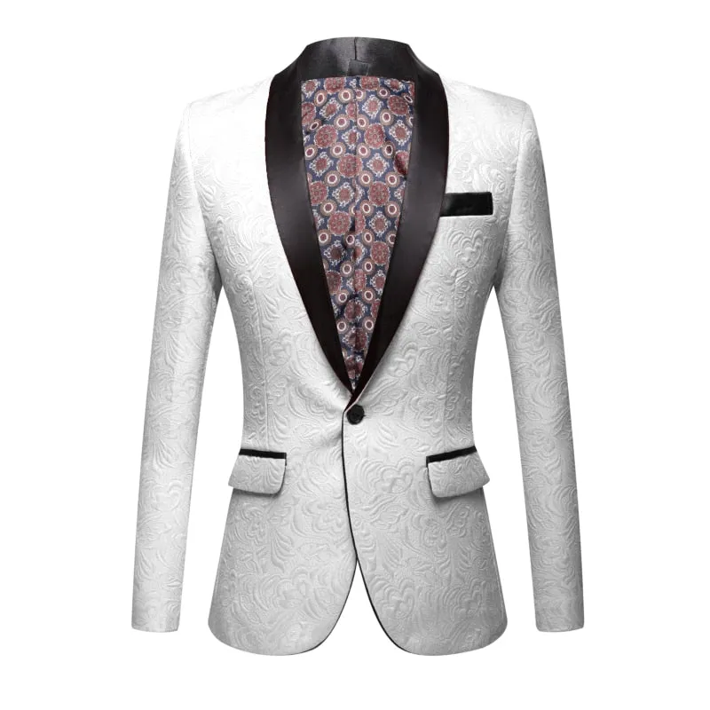 CGSUITS Men's Fashion Luxury Style Jacquard Yellow & Black Tuxedo Blazer Suit Jacket