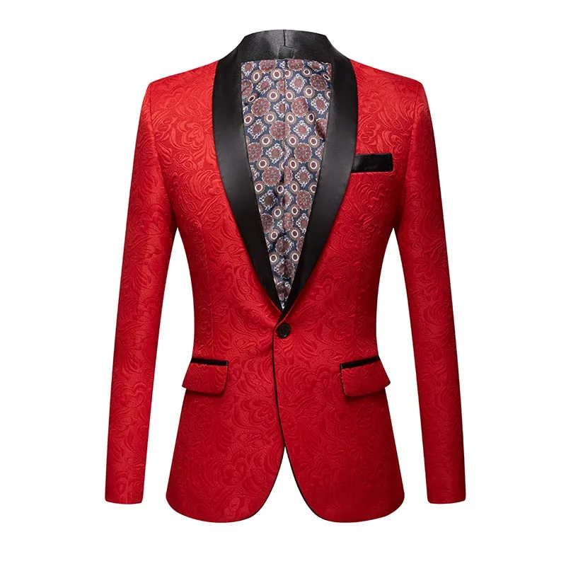 CGSUITS Men's Fashion Luxury Style Jacquard Yellow & Black Tuxedo Blazer Suit Jacket