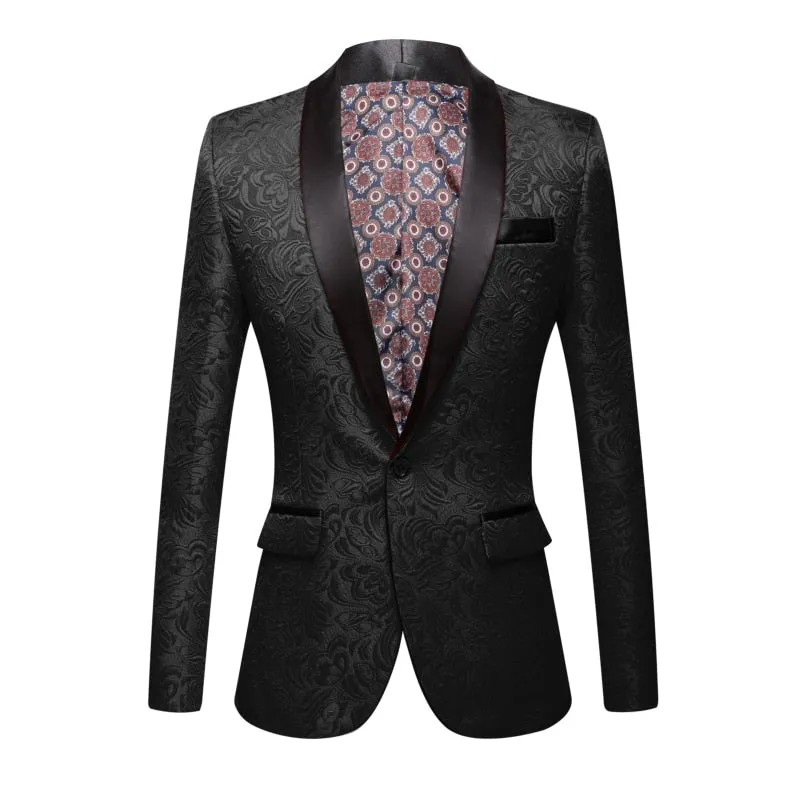 CGSUITS Men's Fashion Luxury Style Jacquard Yellow & Black Tuxedo Blazer Suit Jacket