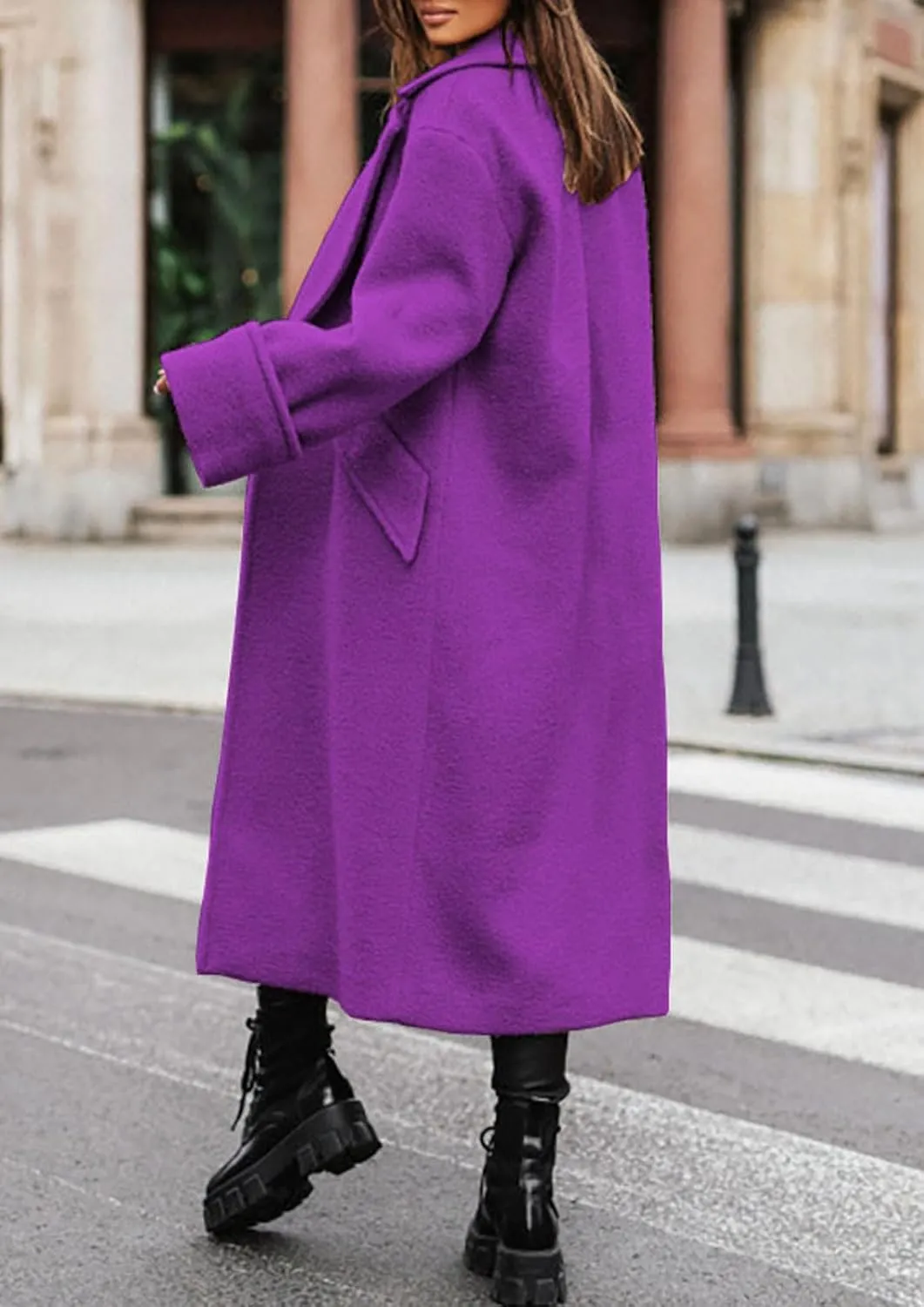 CHARTOU Women Loose Long Wool Coat Notched Lapel Peacoat Woolen Jacket Winter Warm Overcoat Pea Coat Trench Coat