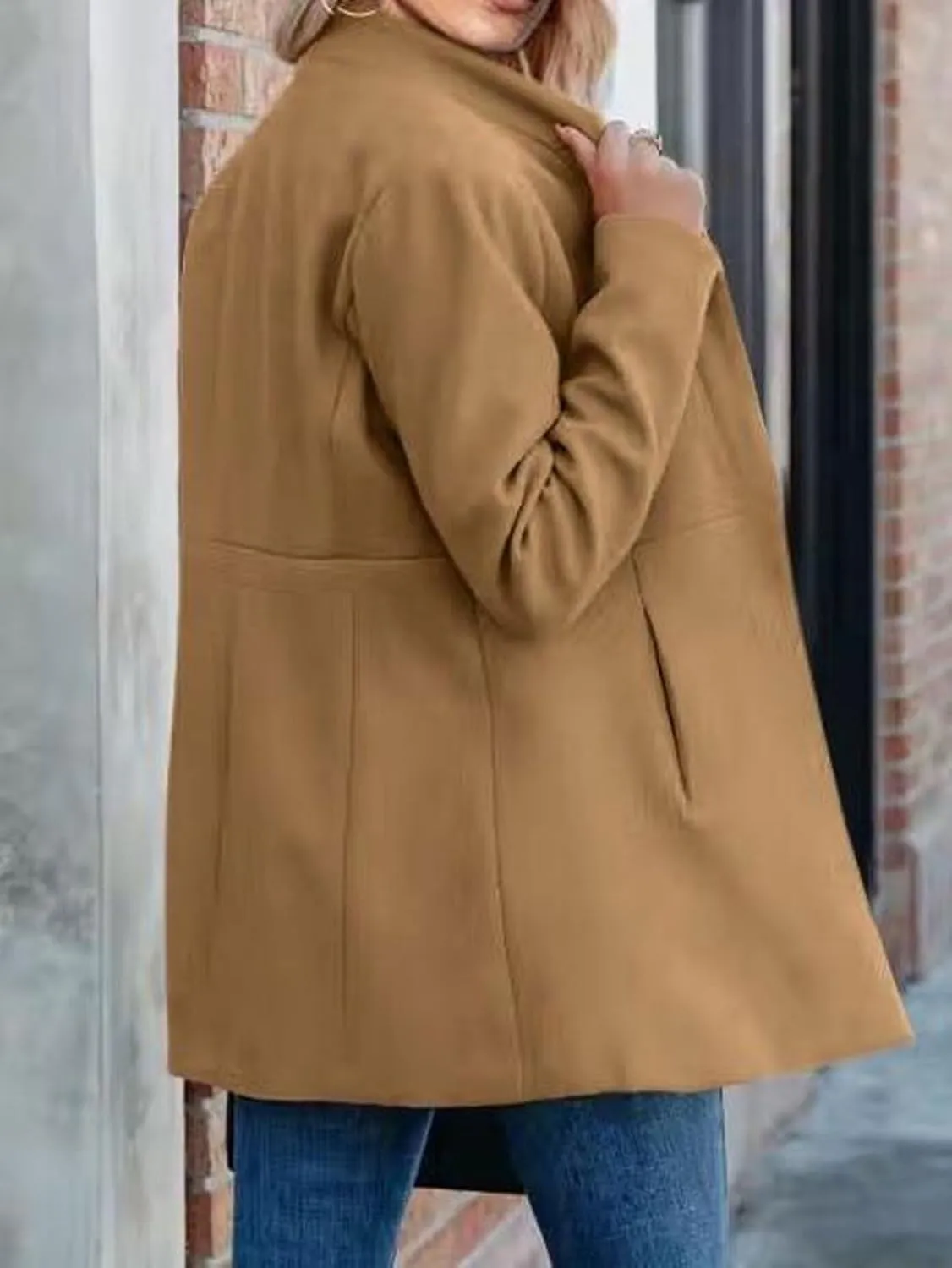 CHARTOU Women Slim Open Front Pea Coat Wool Jacket Mid Long Blazer Trench Coat Peacoat Winter Dress Coat Overcoat