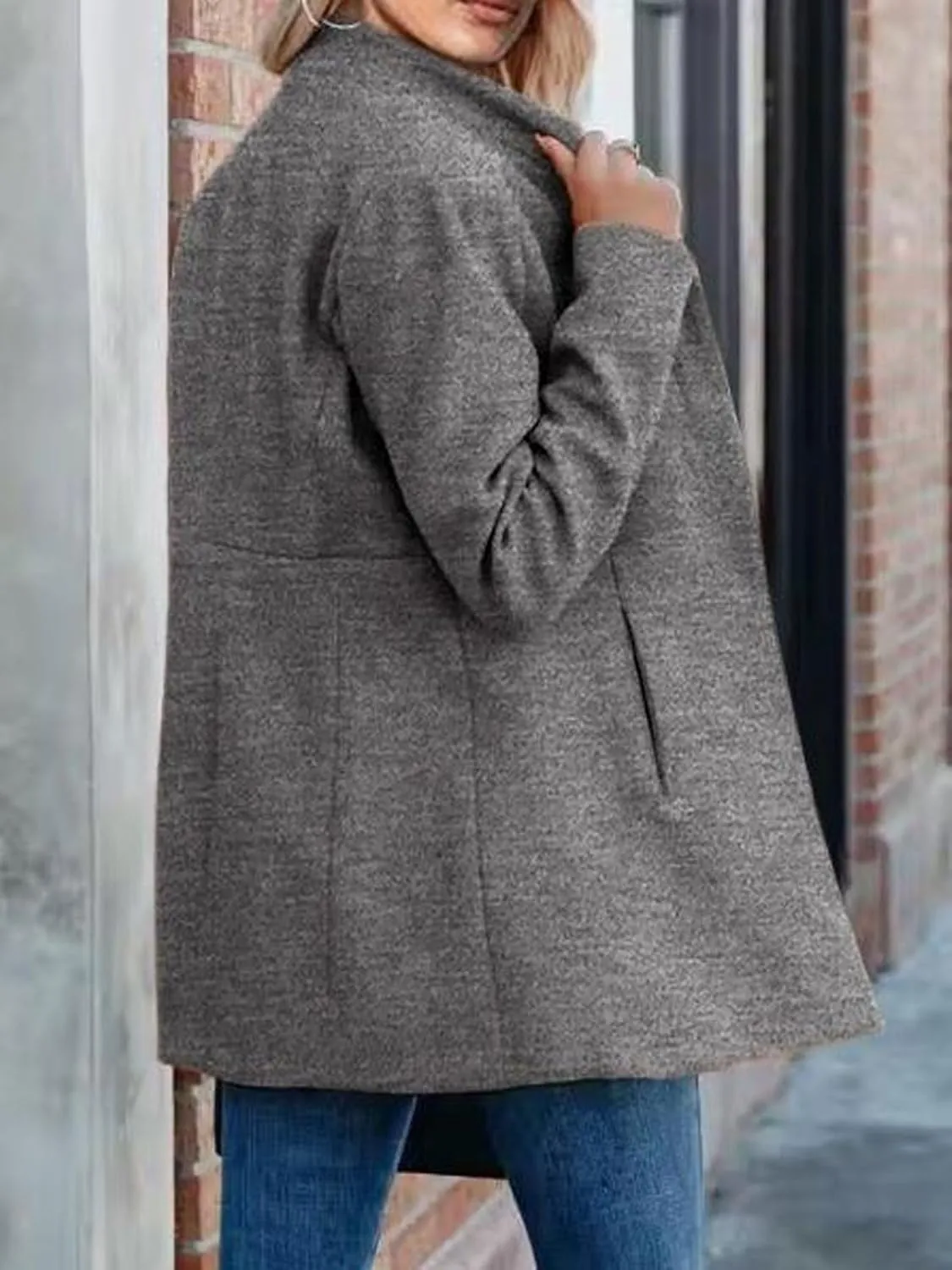 CHARTOU Women Slim Open Front Pea Coat Wool Jacket Mid Long Blazer Trench Coat Peacoat Winter Dress Coat Overcoat