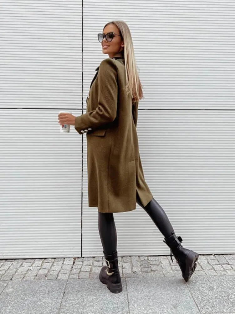 CHARTOU Women's Casual Twill Notched Lapel Double Breasted Wool Blend Trench Coat Woolen Overcoat