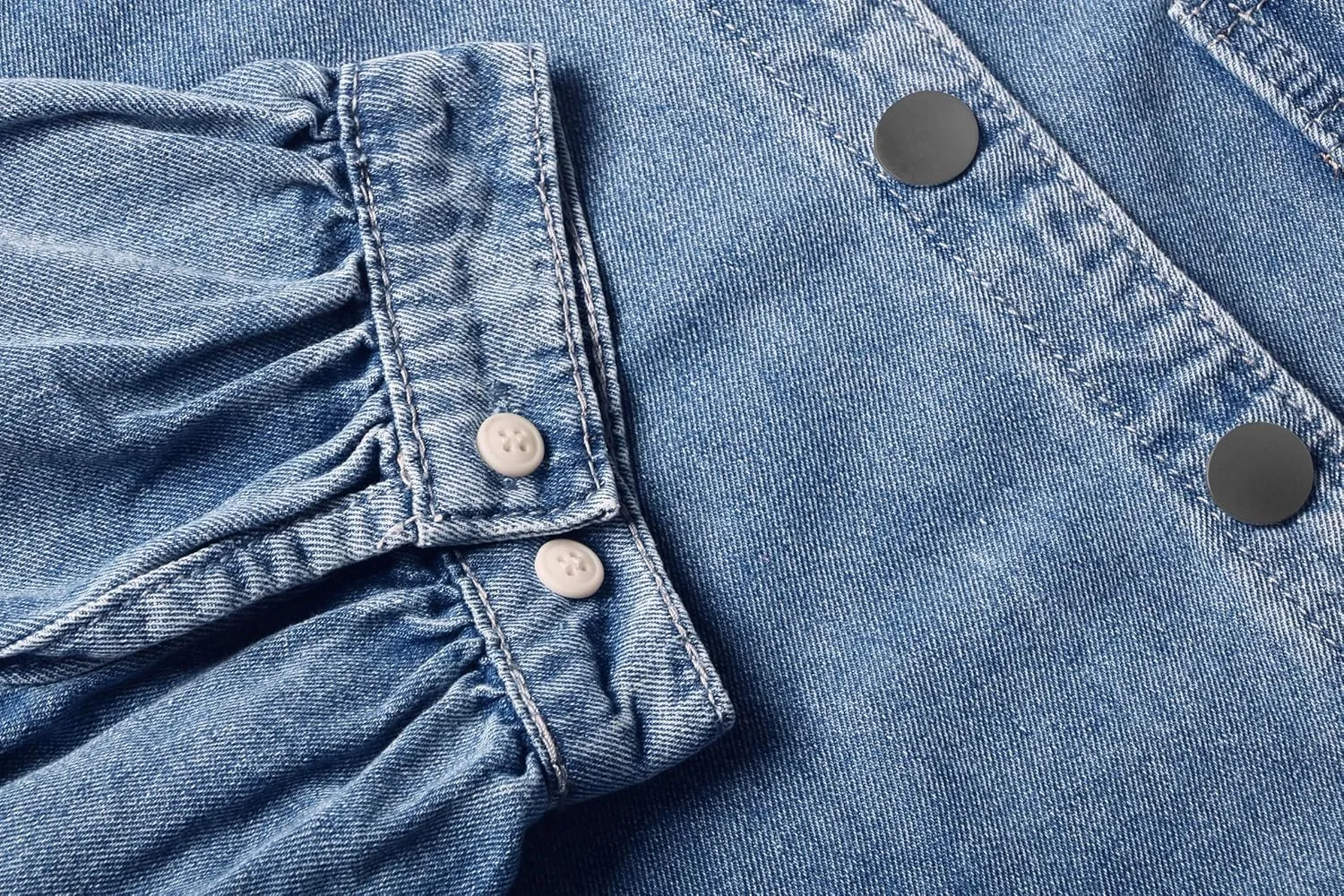 CHARTOU Women's Casual Washed Distressed Puff Sleeve Denim Snap Button Shirt Jean Jacket Coat