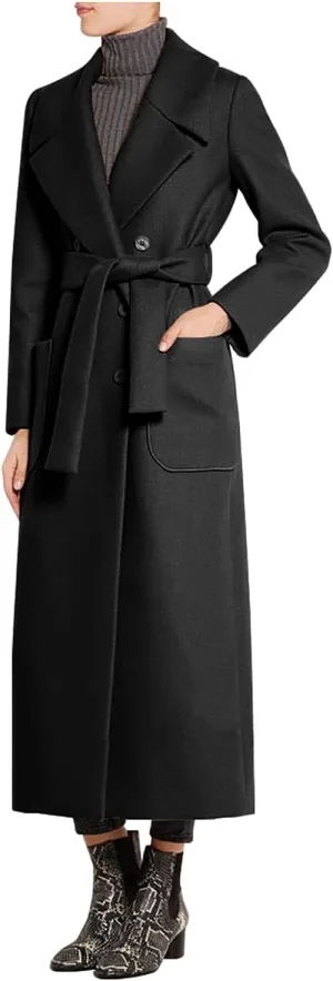 CHARTOU Women's Elegant Lapel Collar Double Breasted Regular Wool Blend Overcoat Coat Belt