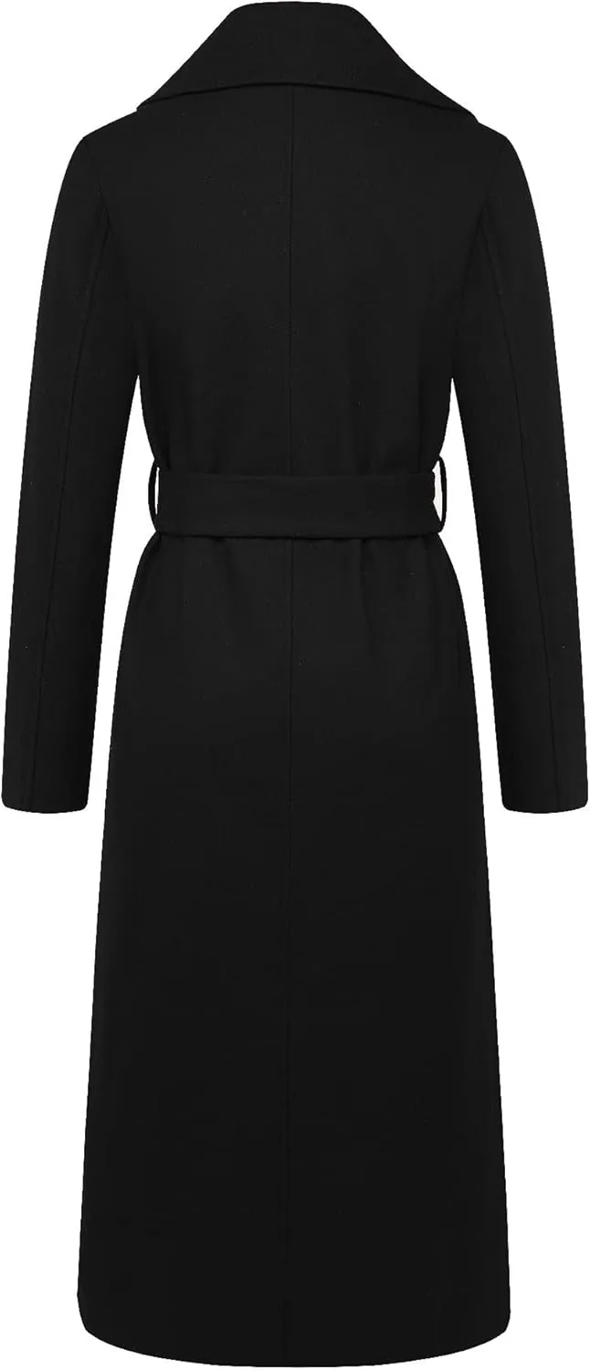CHARTOU Women's Elegant Lapel Collar Double Breasted Regular Wool Blend Overcoat Coat Belt