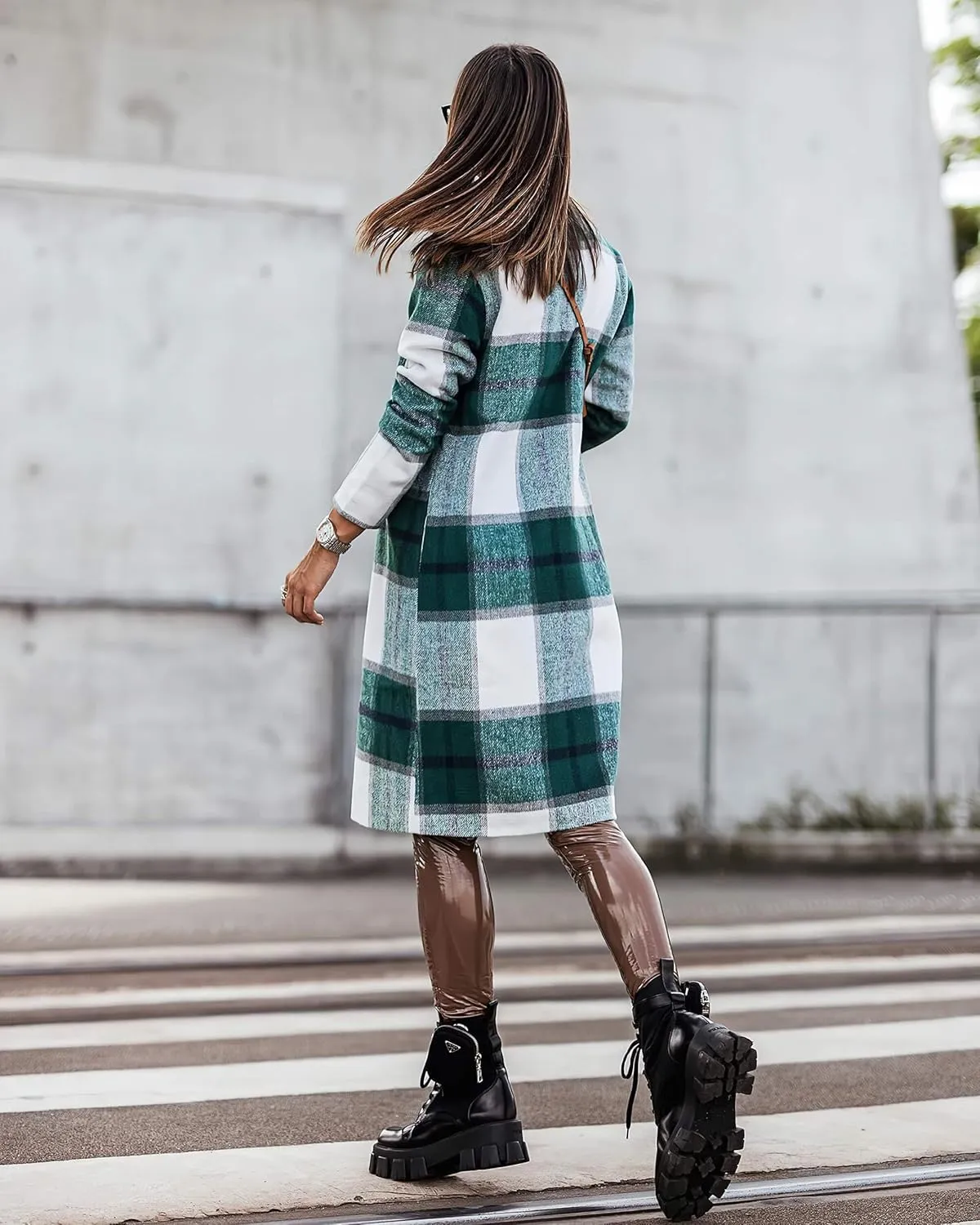 CHARTOU Women's Plaid Wool Blend Double Breasted Midi Long Trench Coat Overcoat