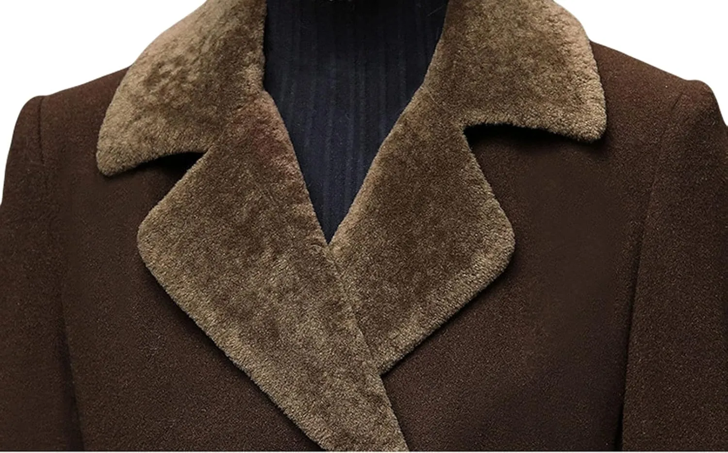 CHARTOU Women's Slim Fur Collar Double Breasted Long Wool Blend Coat Pea Coat