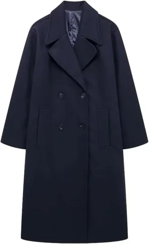 CHARTOU Women's Winter Double Breasted Tweed Pea Coat Trench Oversized Notch Lapel Long Jacket Overcoat Warm