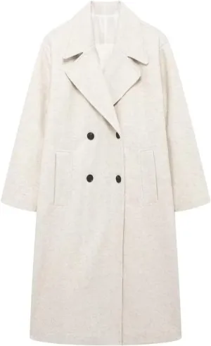 CHARTOU Women's Winter Double Breasted Tweed Pea Coat Trench Oversized Notch Lapel Long Jacket Overcoat Warm