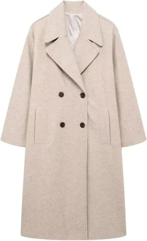 CHARTOU Women's Winter Double Breasted Tweed Pea Coat Trench Oversized Notch Lapel Long Jacket Overcoat Warm