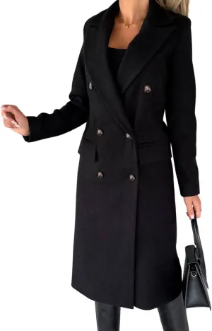 CHARTOU Women's Winter Wool Blend Double Breasted Slim Long Trench Coat Overcoat