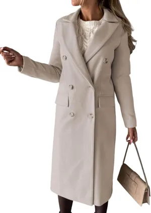 CHARTOU Women's Winter Wool Blend Double Breasted Slim Long Trench Coat Overcoat