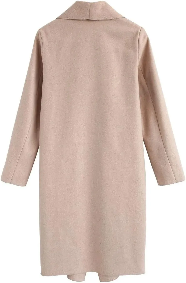 CHARTOU Women's Wool Blend Shawl Collar Cascade Front Belted Wrap Trench Coat