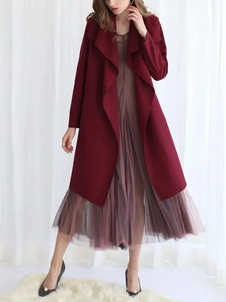 CHARTOU Women's Wool Blend Shawl Collar Cascade Front Belted Wrap Trench Coat