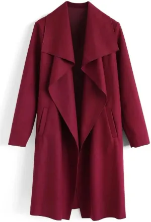 CHARTOU Women's Wool Blend Shawl Collar Cascade Front Belted Wrap Trench Coat