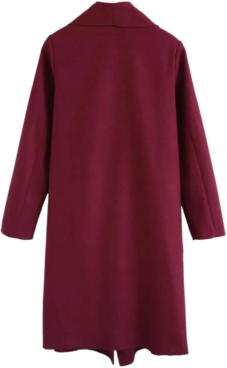 CHARTOU Women's Wool Blend Shawl Collar Cascade Front Belted Wrap Trench Coat