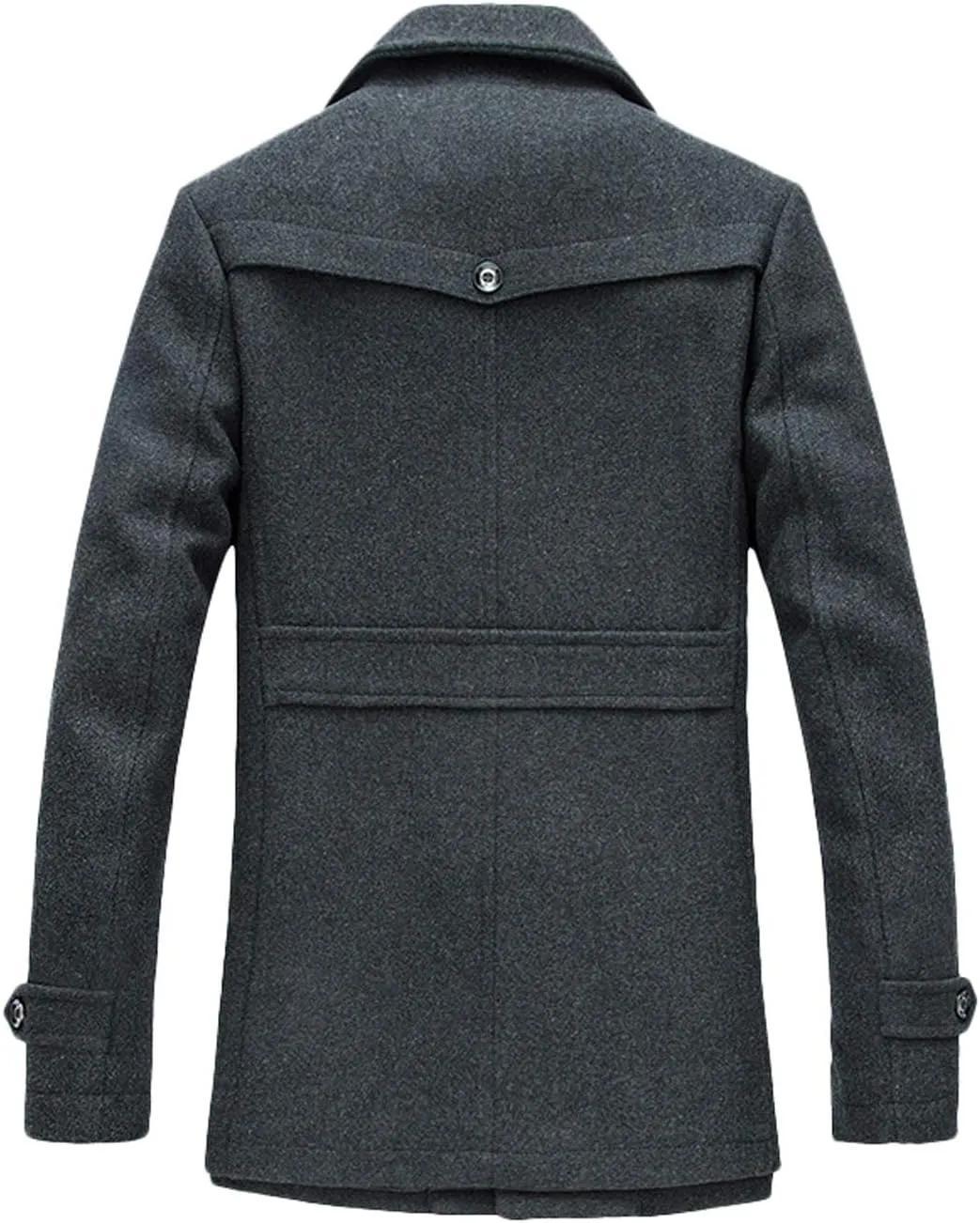 chouyatou Men's Gentle Layered Collar Single Breasted Quilted Lined Wool Blend Pea Coats