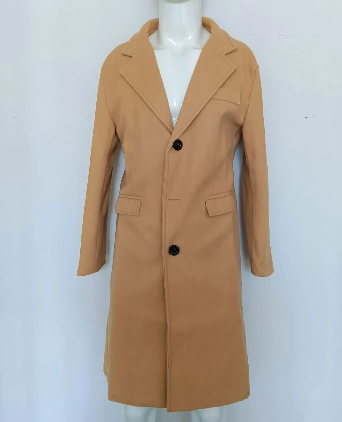 chouyatou Men's Notched Lapel Single Breasted Business Office Wool Trench Coat Overcoat