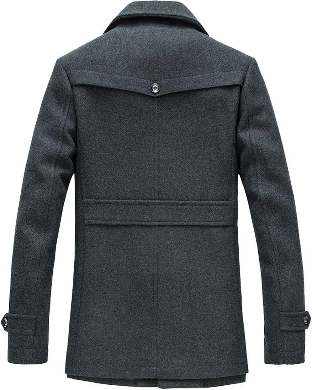 chouyatou Men's Stand Collar Wool-Blend Classic Pea Coat with Removable Inner Collar